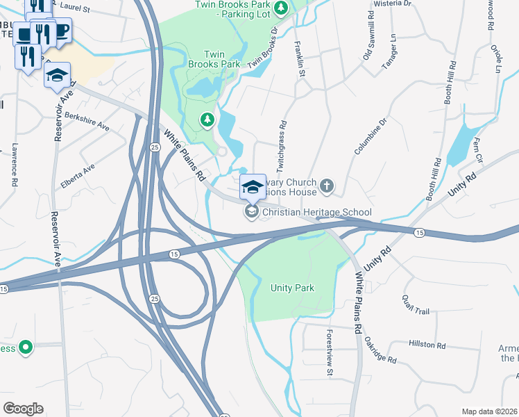 map of restaurants, bars, coffee shops, grocery stores, and more near 557 White Plains Road in Trumbull