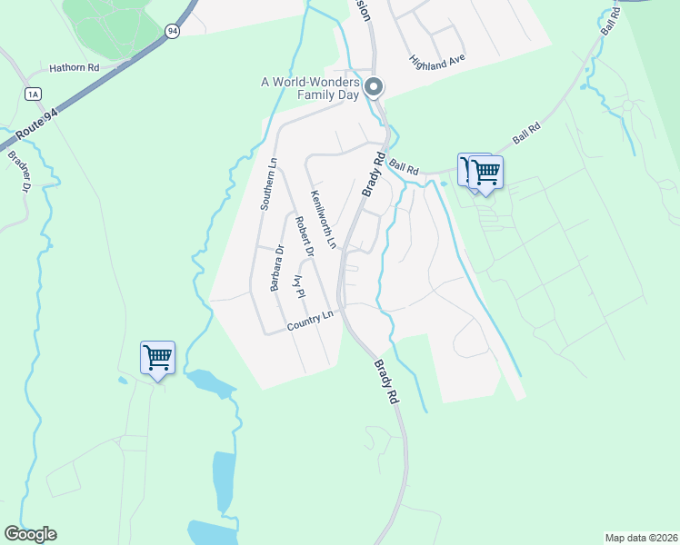 map of restaurants, bars, coffee shops, grocery stores, and more near 45 Magnolia Lane in Warwick