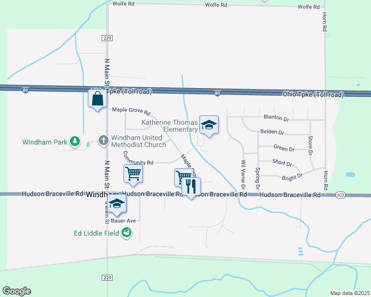 map of restaurants, bars, coffee shops, grocery stores, and more near 9038 Maple Grove Road in Windham
