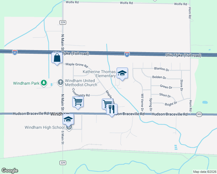 map of restaurants, bars, coffee shops, grocery stores, and more near 9038 Maple Grove Road in Windham