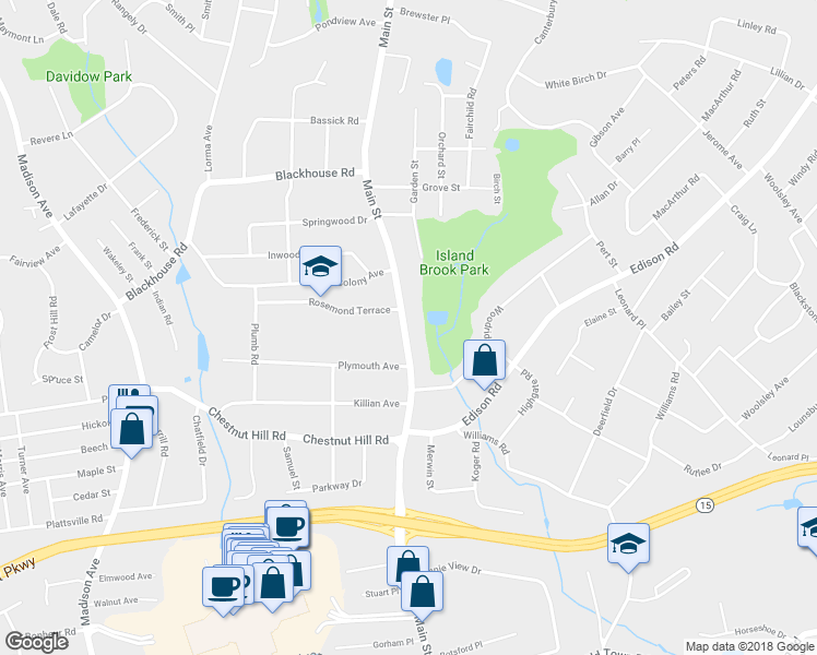 map of restaurants, bars, coffee shops, grocery stores, and more near 5312 Main Street in Trumbull