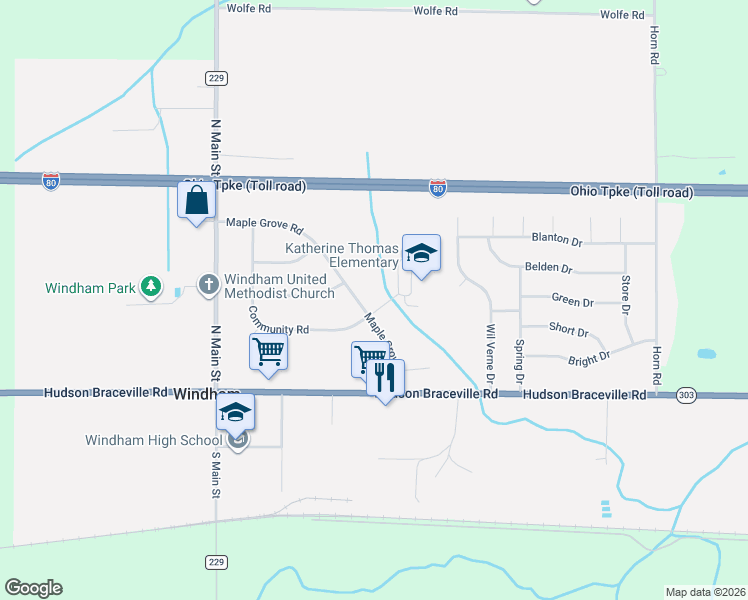 map of restaurants, bars, coffee shops, grocery stores, and more near 9038 Maple Grove Road in Windham