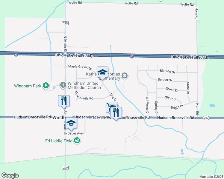 map of restaurants, bars, coffee shops, grocery stores, and more near 9038 Maple Grove Road in Windham