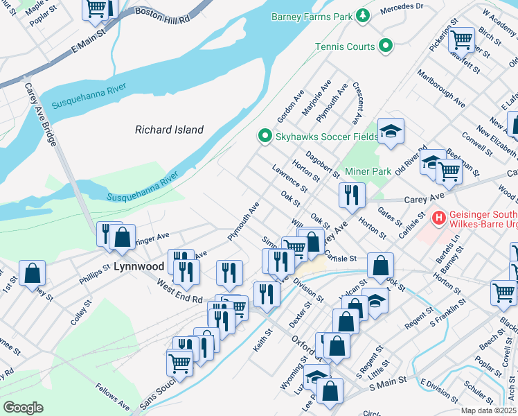 map of restaurants, bars, coffee shops, grocery stores, and more near 306 Plymouth Avenue in Wilkes-Barre