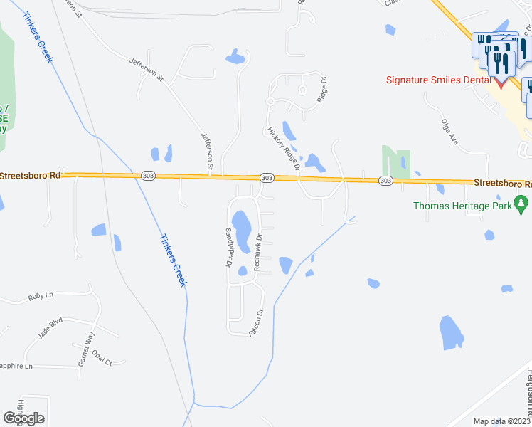 map of restaurants, bars, coffee shops, grocery stores, and more near Egret Court in Streetsboro