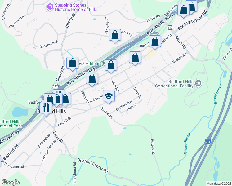 map of restaurants, bars, coffee shops, grocery stores, and more near 148 Babbitt Road in Bedford Hills