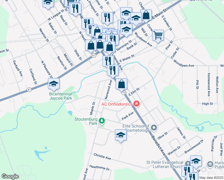 map of restaurants, bars, coffee shops, grocery stores, and more near 19 Norwood Avenue in Norwalk