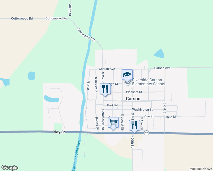 map of restaurants, bars, coffee shops, grocery stores, and more near 237 North Commercial Street in Carson
