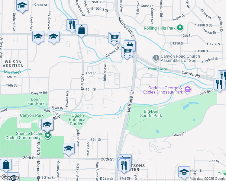 map of restaurants, bars, coffee shops, grocery stores, and more near 1167 16th Street in Ogden