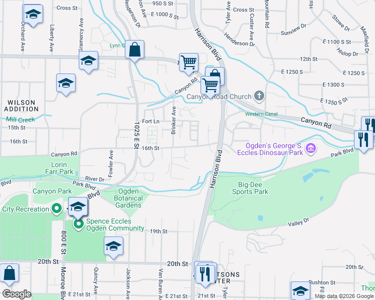 map of restaurants, bars, coffee shops, grocery stores, and more near 1201 16th Street in Ogden