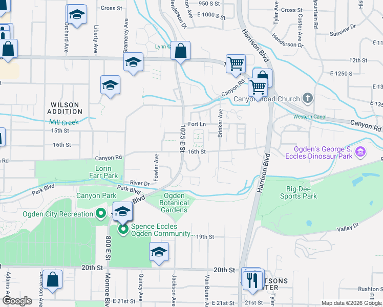 map of restaurants, bars, coffee shops, grocery stores, and more near 1040 16th Street in Ogden
