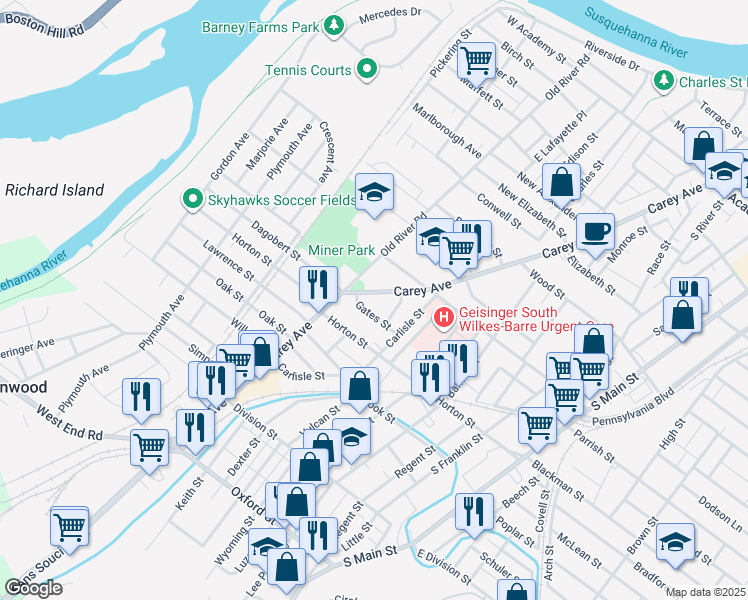map of restaurants, bars, coffee shops, grocery stores, and more near 15 Sterling Avenue in Wilkes-Barre Township
