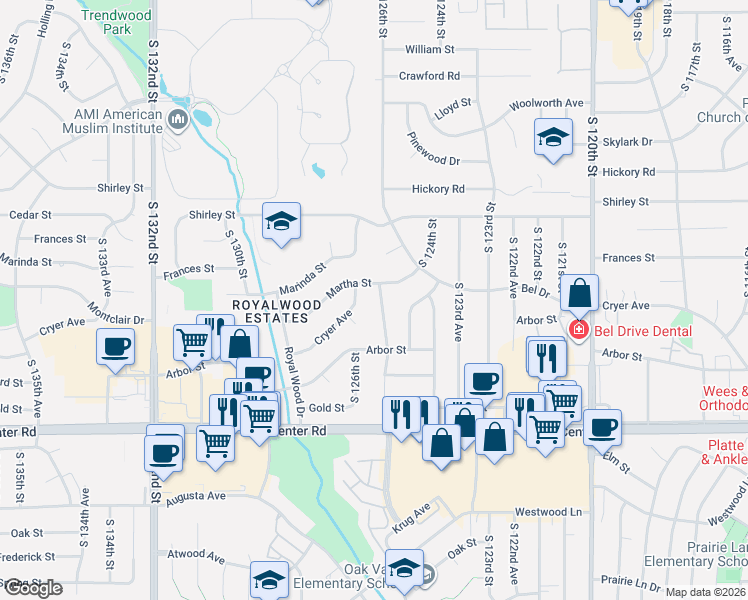 map of restaurants, bars, coffee shops, grocery stores, and more near 2229 South 125th Avenue in Omaha