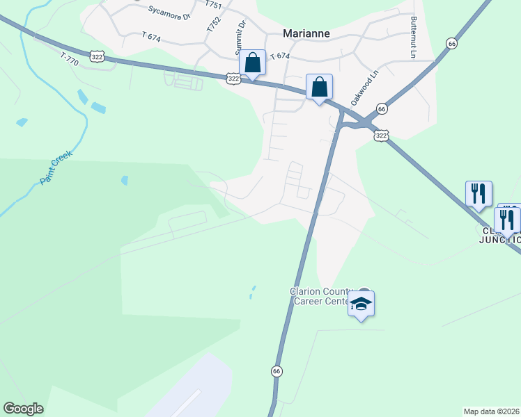 map of restaurants, bars, coffee shops, grocery stores, and more near 993 Pine Terrace Road in Shippenville