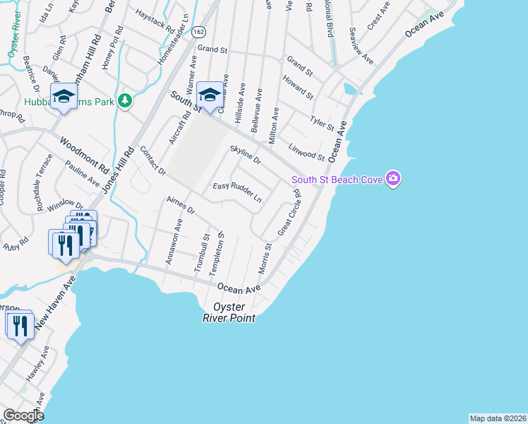 map of restaurants, bars, coffee shops, grocery stores, and more near 46 Wind Sock Road in West Haven