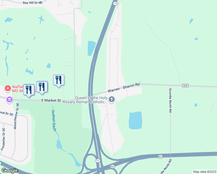 map of restaurants, bars, coffee shops, grocery stores, and more near 201 Avalon Creek Boulevard in Trumbull County