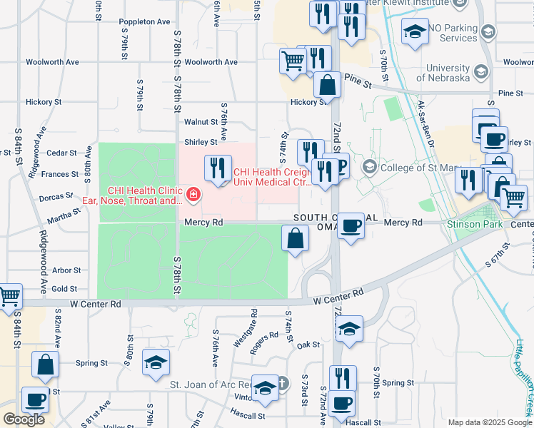 map of restaurants, bars, coffee shops, grocery stores, and more near in Omaha