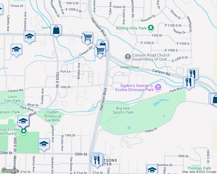 map of restaurants, bars, coffee shops, grocery stores, and more near in Marriott-Slaterville