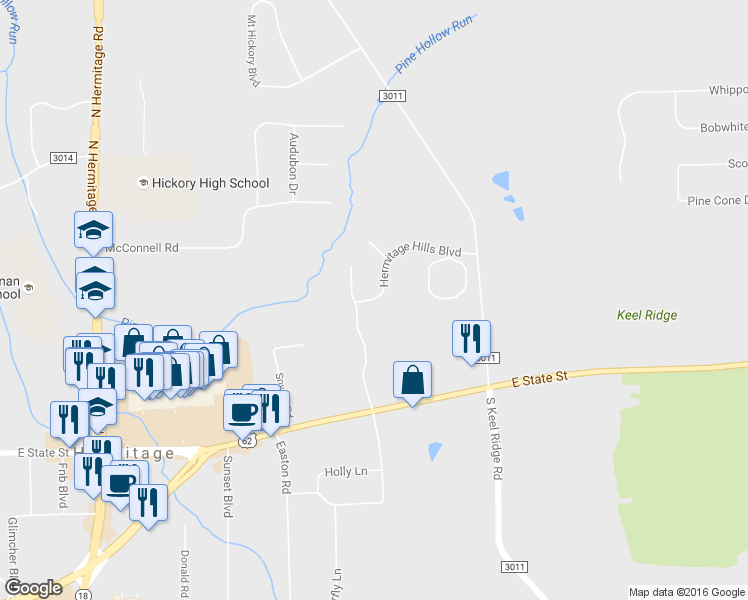 map of restaurants, bars, coffee shops, grocery stores, and more near 91 Hermitage Hills Boulevard in Hermitage