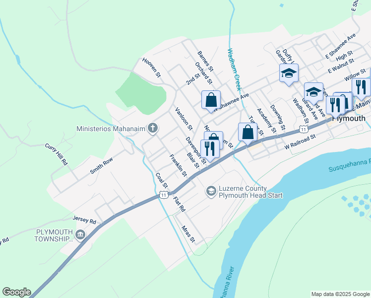 map of restaurants, bars, coffee shops, grocery stores, and more near 77 Blair Street in Plymouth