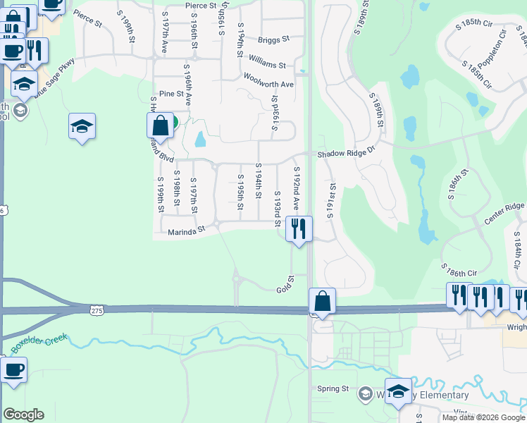 map of restaurants, bars, coffee shops, grocery stores, and more near 2126 South 194th Street in Omaha