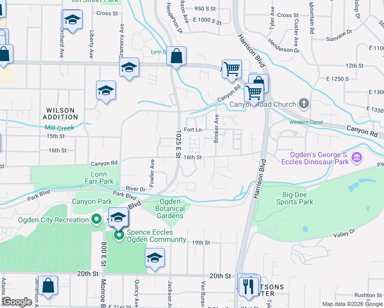 map of restaurants, bars, coffee shops, grocery stores, and more near 1061 16th Street in Ogden