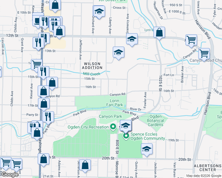 map of restaurants, bars, coffee shops, grocery stores, and more near 750 16th Street in Ogden