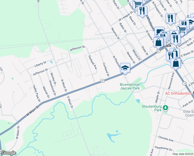 map of restaurants, bars, coffee shops, grocery stores, and more near 166 Ohio 61 in Norwalk
