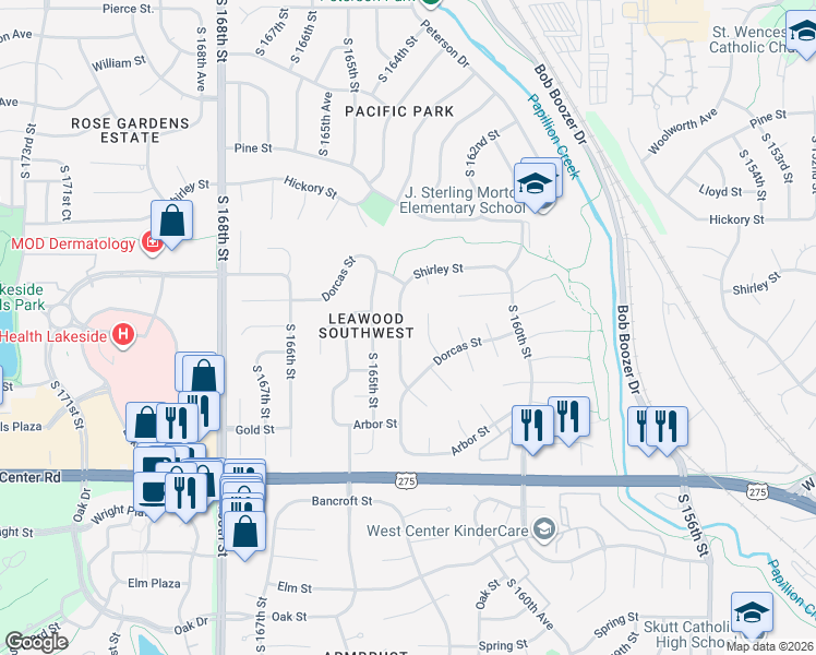 map of restaurants, bars, coffee shops, grocery stores, and more near 2105 South 164th Avenue in Omaha