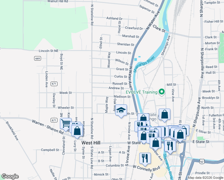 map of restaurants, bars, coffee shops, grocery stores, and more near 354 Madison Street in Sharon
