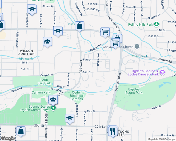 map of restaurants, bars, coffee shops, grocery stores, and more near 1068 16th Street in Ogden