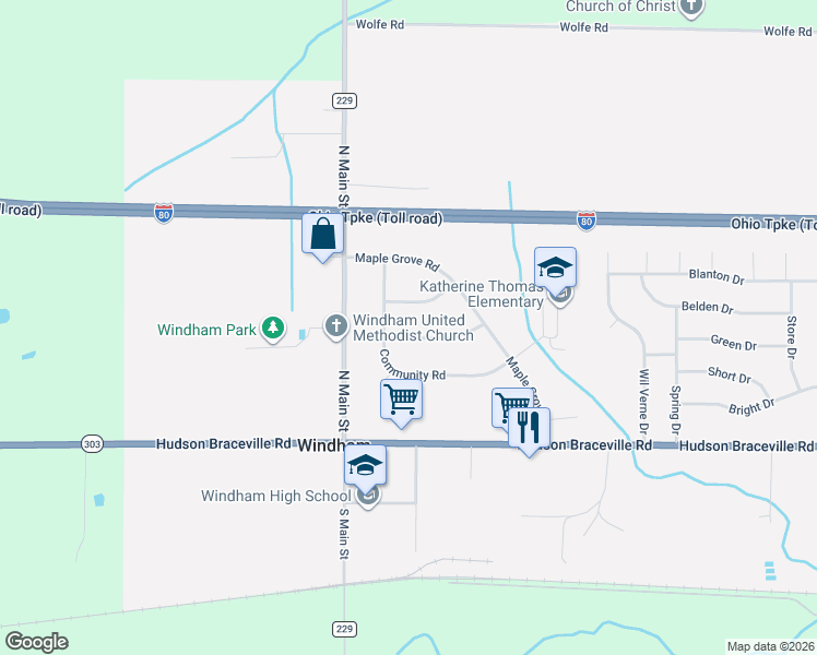 map of restaurants, bars, coffee shops, grocery stores, and more near 9544 Greenmeadow Road in Windham