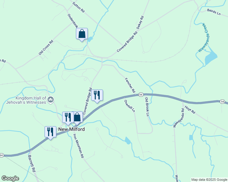 map of restaurants, bars, coffee shops, grocery stores, and more near 264 New York 94 in Warwick