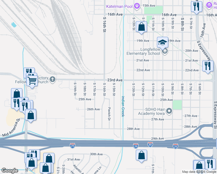 map of restaurants, bars, coffee shops, grocery stores, and more near 1507 24th Avenue in Council Bluffs