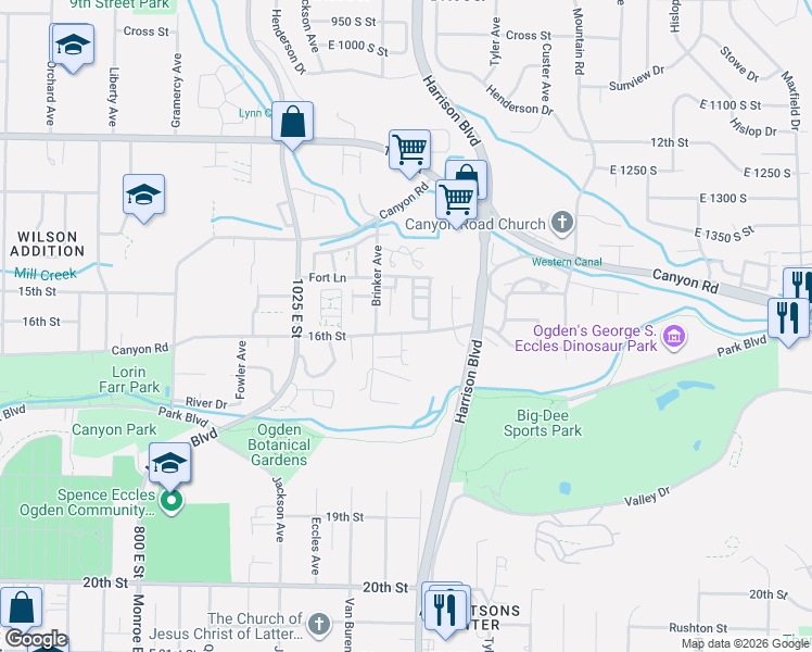 map of restaurants, bars, coffee shops, grocery stores, and more near 1158 16th Street in Ogden