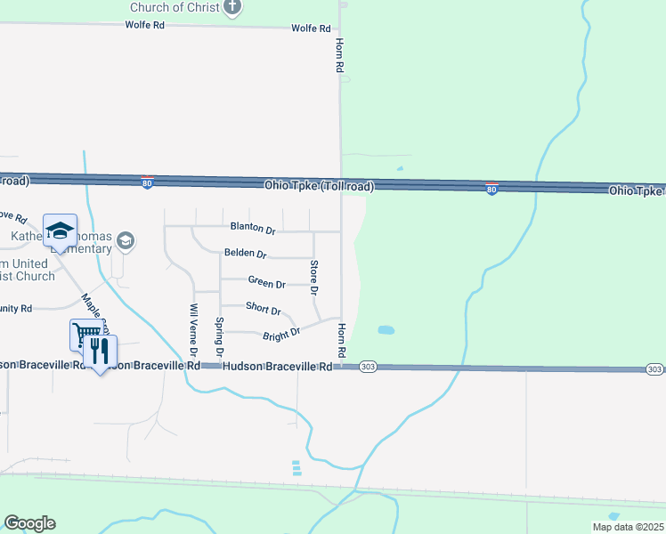 map of restaurants, bars, coffee shops, grocery stores, and more near 9043 Horn Road in Windham