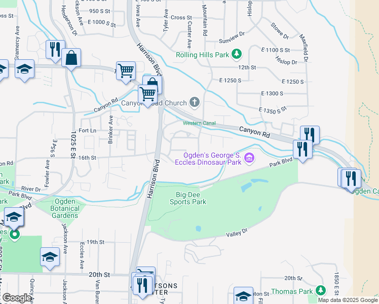 map of restaurants, bars, coffee shops, grocery stores, and more near 1576 Custer Avenue in Ogden