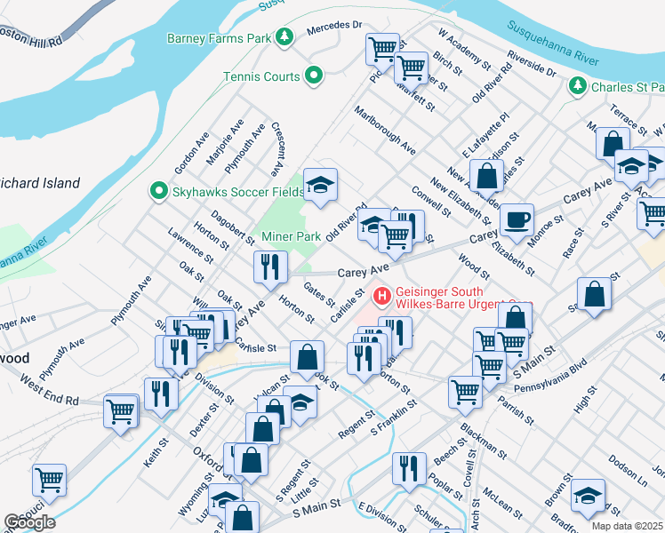 map of restaurants, bars, coffee shops, grocery stores, and more near 15 Sterling Avenue in Wilkes-Barre Township