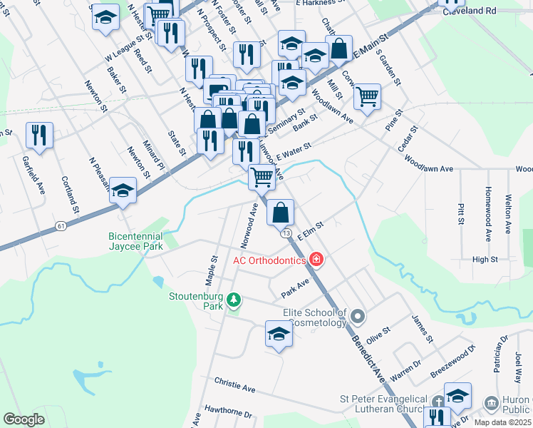 map of restaurants, bars, coffee shops, grocery stores, and more near 19 Norwood Avenue in Norwalk