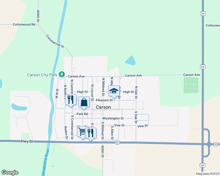 map of restaurants, bars, coffee shops, grocery stores, and more near 335 North Allen Street in Carson
