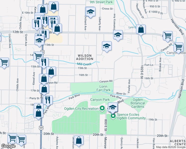 map of restaurants, bars, coffee shops, grocery stores, and more near 695 15th Street in Ogden