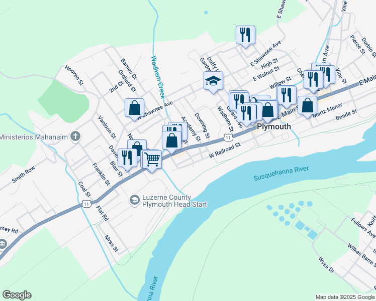 map of restaurants, bars, coffee shops, grocery stores, and more near 25 Turner Street in Plymouth