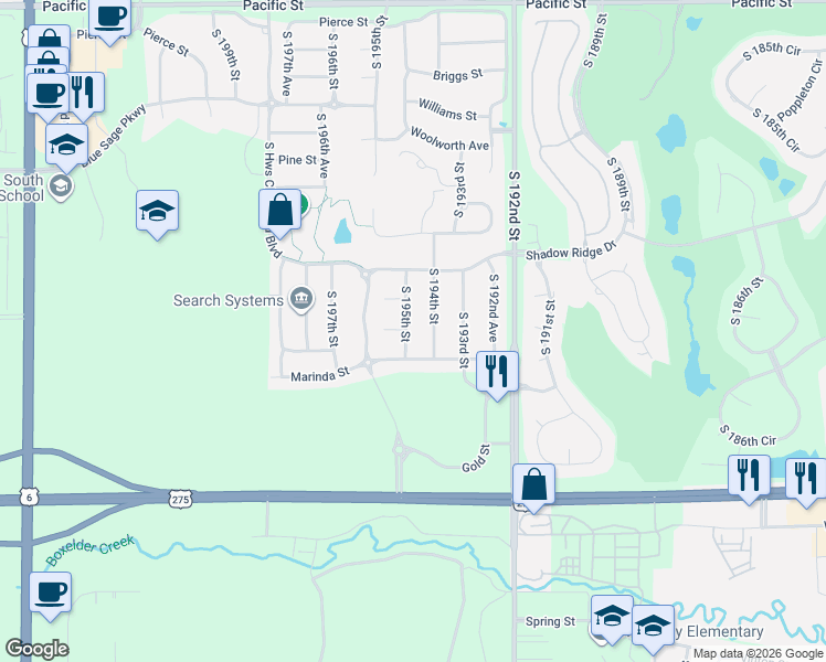 map of restaurants, bars, coffee shops, grocery stores, and more near 2030 South 194th Street in Omaha
