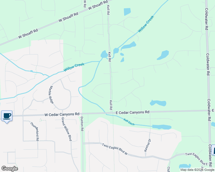 map of restaurants, bars, coffee shops, grocery stores, and more near 16823 Kell Road in Huntertown