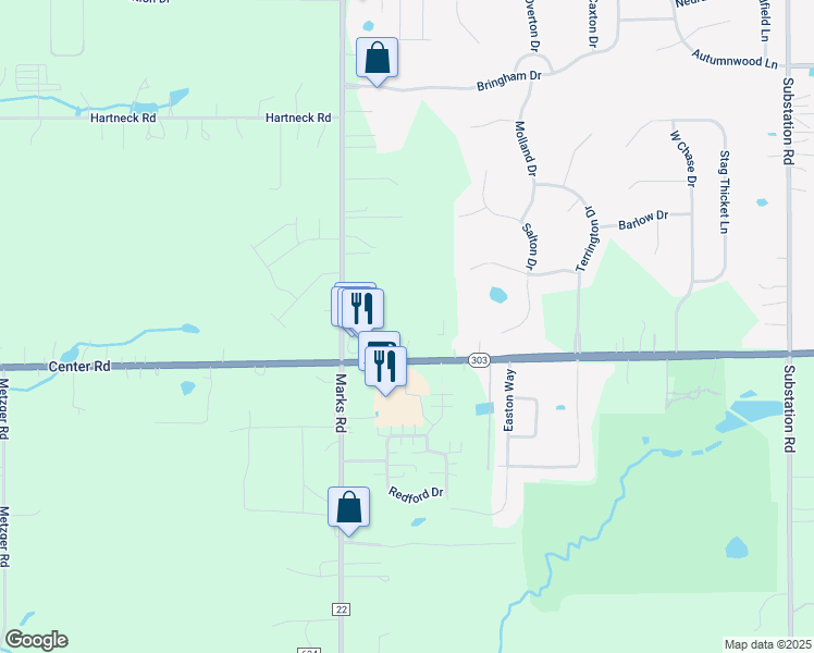 map of restaurants, bars, coffee shops, grocery stores, and more near 1285 Marks Road in Brunswick