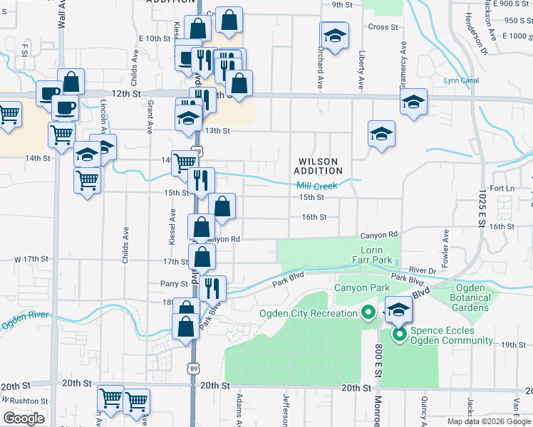 map of restaurants, bars, coffee shops, grocery stores, and more near 546 16th Street in Ogden