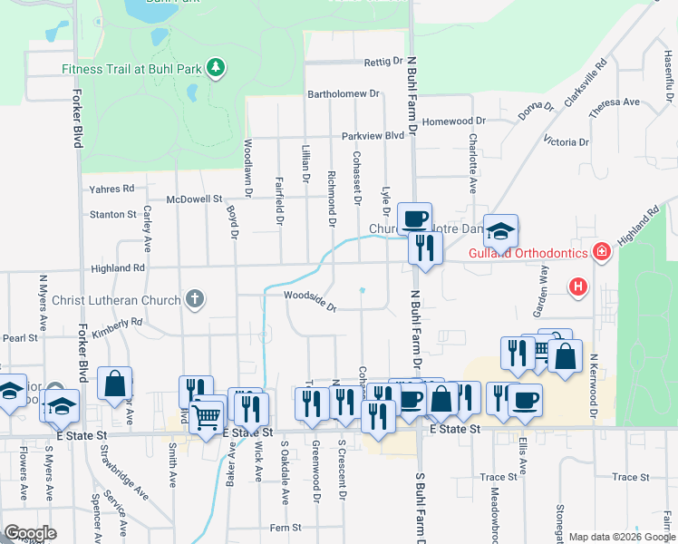 map of restaurants, bars, coffee shops, grocery stores, and more near 1885 Highland Road in Hermitage