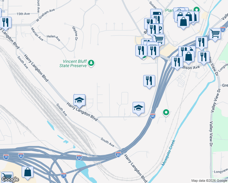 map of restaurants, bars, coffee shops, grocery stores, and more near 2311 Lockwood Place in Council Bluffs