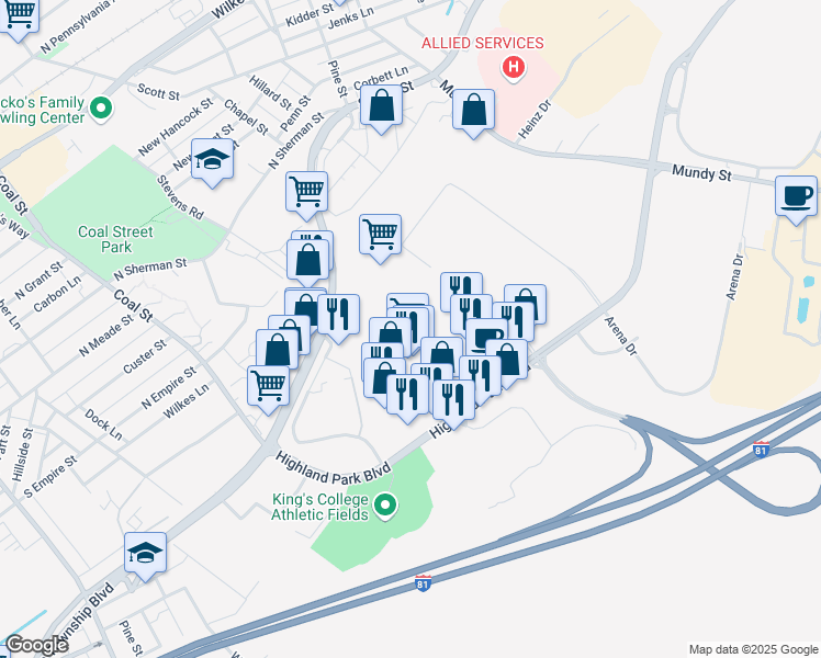 map of restaurants, bars, coffee shops, grocery stores, and more near 36 Ladners Acres in White Haven