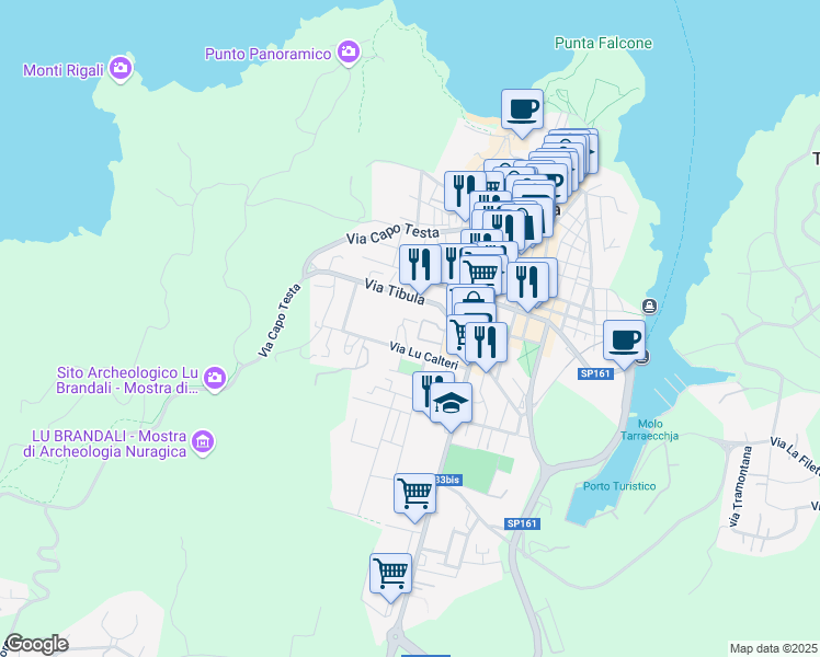 map of restaurants, bars, coffee shops, grocery stores, and more near 7 Via Tibula in Santa Teresa Gallura
